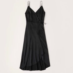 Abercrombie Black Satin Wrap MIDI Dress , size large